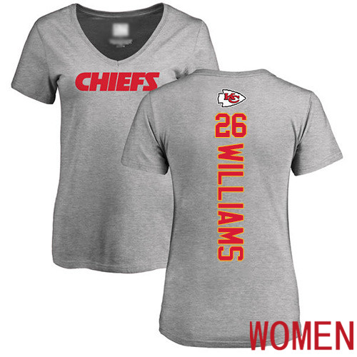 Women Football Kansas City Chiefs #26 Williams Damien Ash Backer V-Neck T-Shirt